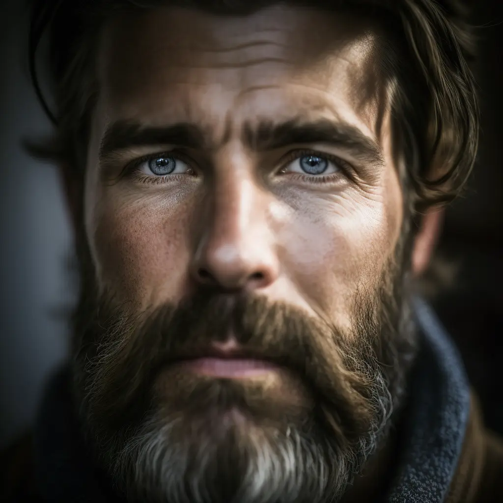 close up portrait of a generic bearded man, Exquisite detail, 30-megapixel, 4k, 85-mm-lens, sharp-focus, f:8, ISO 100, shutter-speed 1:125, diffuse-back-lighting, award-winning photograph, small-catchlight, High-sharpness, facial-symmetry